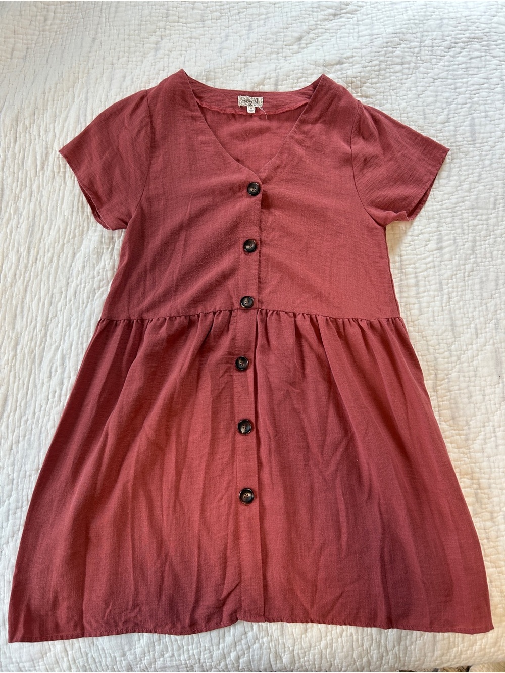 ONE WORLD Short-Sleeve Button Front Dress in Rose